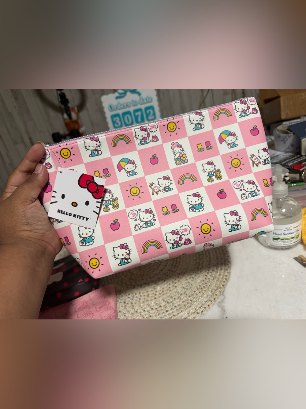 Hello Kitty Pink Checkerboard Cosmetic Pouch